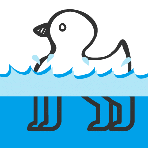 image of duck above water and dogs legs below water