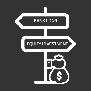 signpost showing bank loan v equity investment
