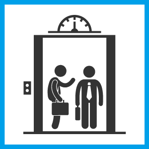 person in an elevator pitching to another